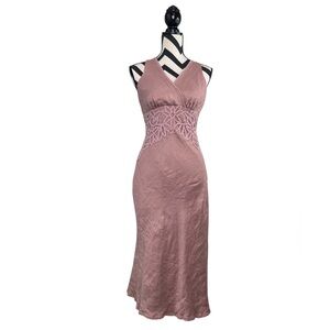 Caroll Sz S Dusty Rose Cottagecore Embroidered Crotchet 100% Linen Slip Dress